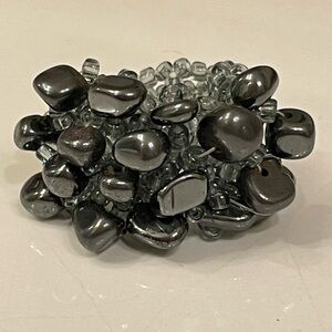 Black Genuine Hematite Seed Beads Adjustable Ring Size 6+ Stretch